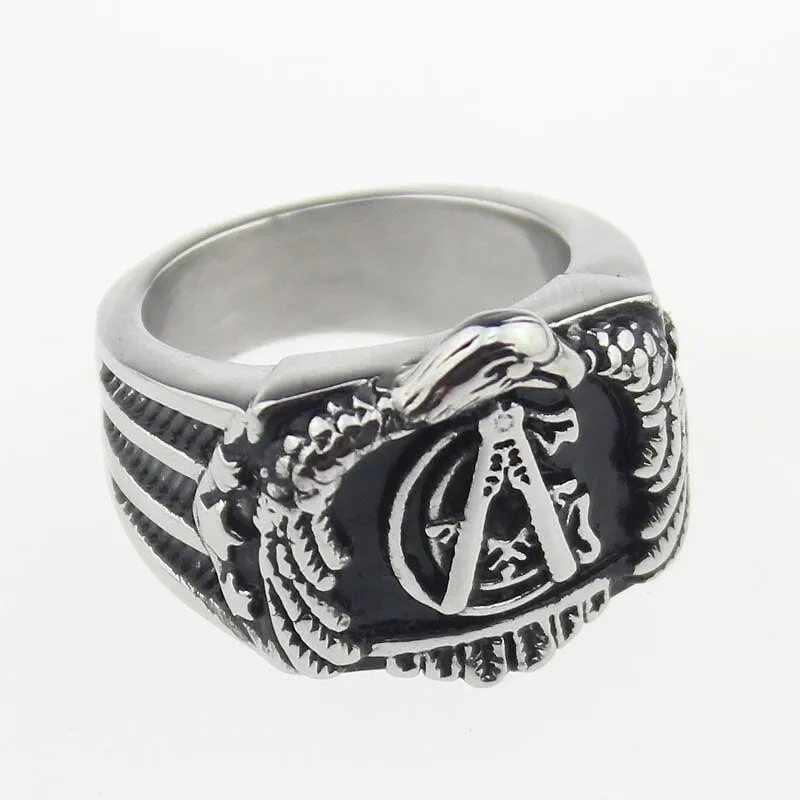 Master Mason Blue Lodge Ring - US Eagle Flag Square and Compass G Silver