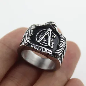 Master Mason Blue Lodge Ring - US Eagle Flag Square and Compass G Silver