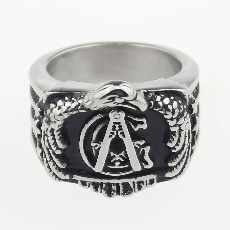 Master Mason Blue Lodge Ring - US Eagle Flag Square and Compass G Silver