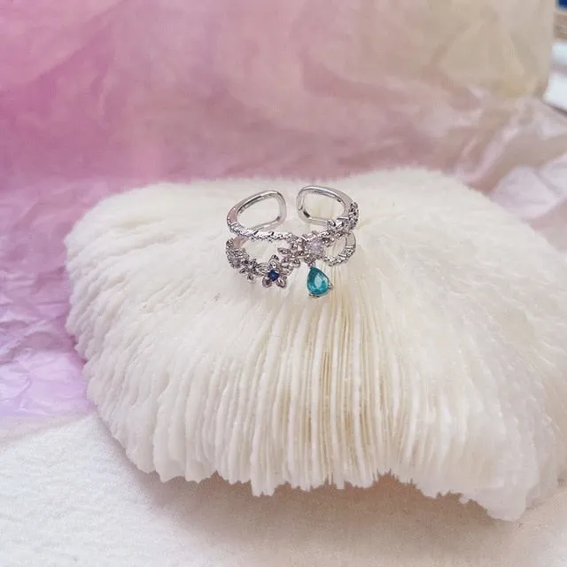 MENGJIQIAO 2020 Korean Sweet Heart Crystal Flower Cubic Zircon Adjustable Rings For Women Fashion Cute Butterfly Bague Jewelry
