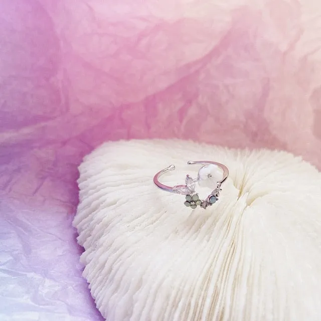 MENGJIQIAO 2020 Korean Sweet Heart Crystal Flower Cubic Zircon Adjustable Rings For Women Fashion Cute Butterfly Bague Jewelry