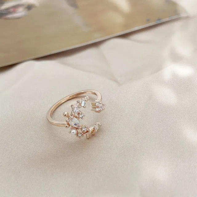 MENGJIQIAO 2020 Korean Sweet Heart Crystal Flower Cubic Zircon Adjustable Rings For Women Fashion Cute Butterfly Bague Jewelry