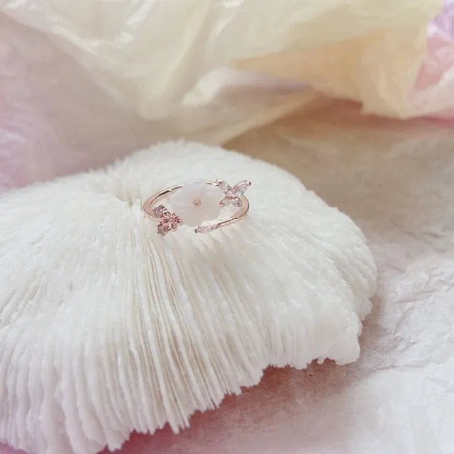 MENGJIQIAO 2020 Korean Sweet Heart Crystal Flower Cubic Zircon Adjustable Rings For Women Fashion Cute Butterfly Bague Jewelry