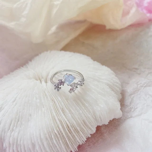 MENGJIQIAO 2020 Korean Sweet Heart Crystal Flower Cubic Zircon Adjustable Rings For Women Fashion Cute Butterfly Bague Jewelry