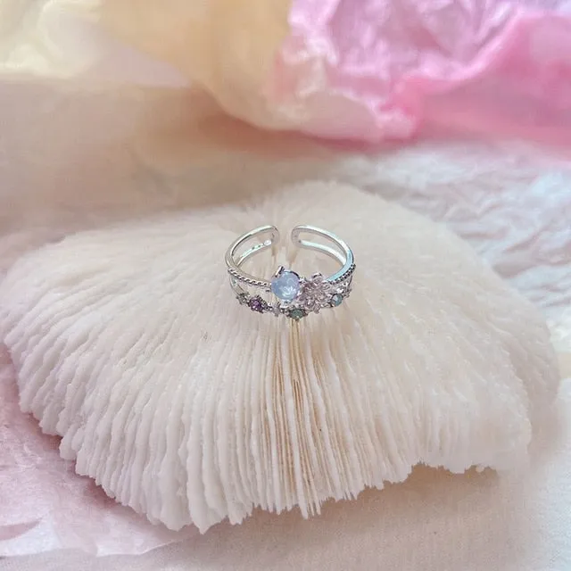 MENGJIQIAO 2020 Korean Sweet Heart Crystal Flower Cubic Zircon Adjustable Rings For Women Fashion Cute Butterfly Bague Jewelry
