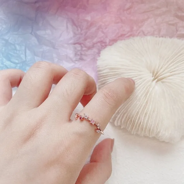 MENGJIQIAO 2020 Korean Sweet Heart Crystal Flower Cubic Zircon Adjustable Rings For Women Fashion Cute Butterfly Bague Jewelry