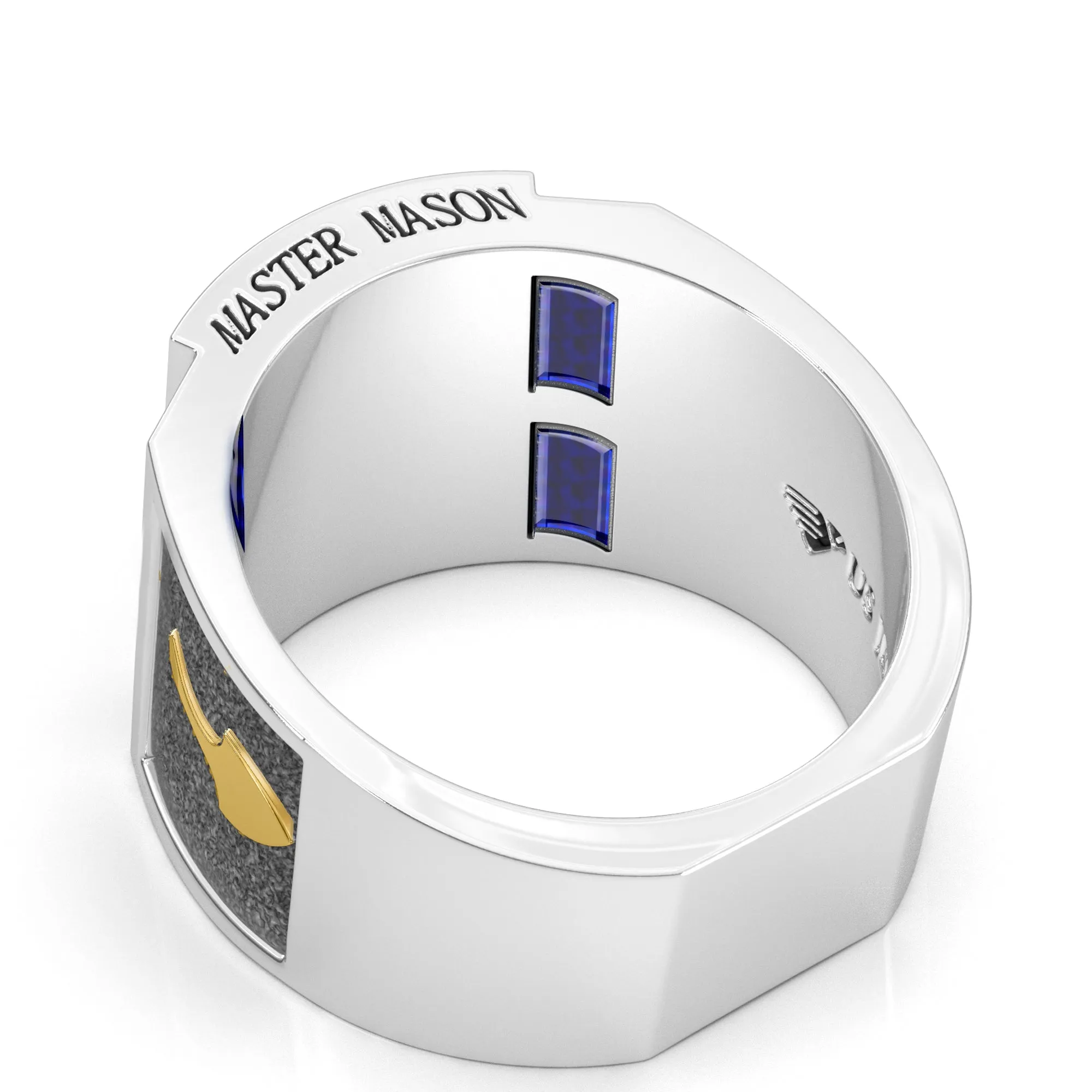 Men's 925 Sterling Silver & 14k Blue Lab Created Sapphire and Onyx Master Mason Masonic Ring