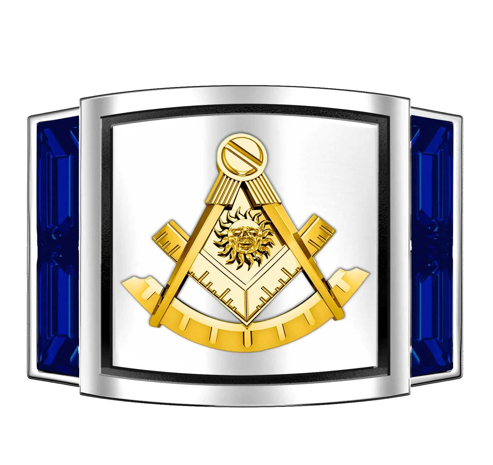 Men's 925 Sterling Silver & 14k Gold Synthetic Sapphire Past Master Masonic Ring