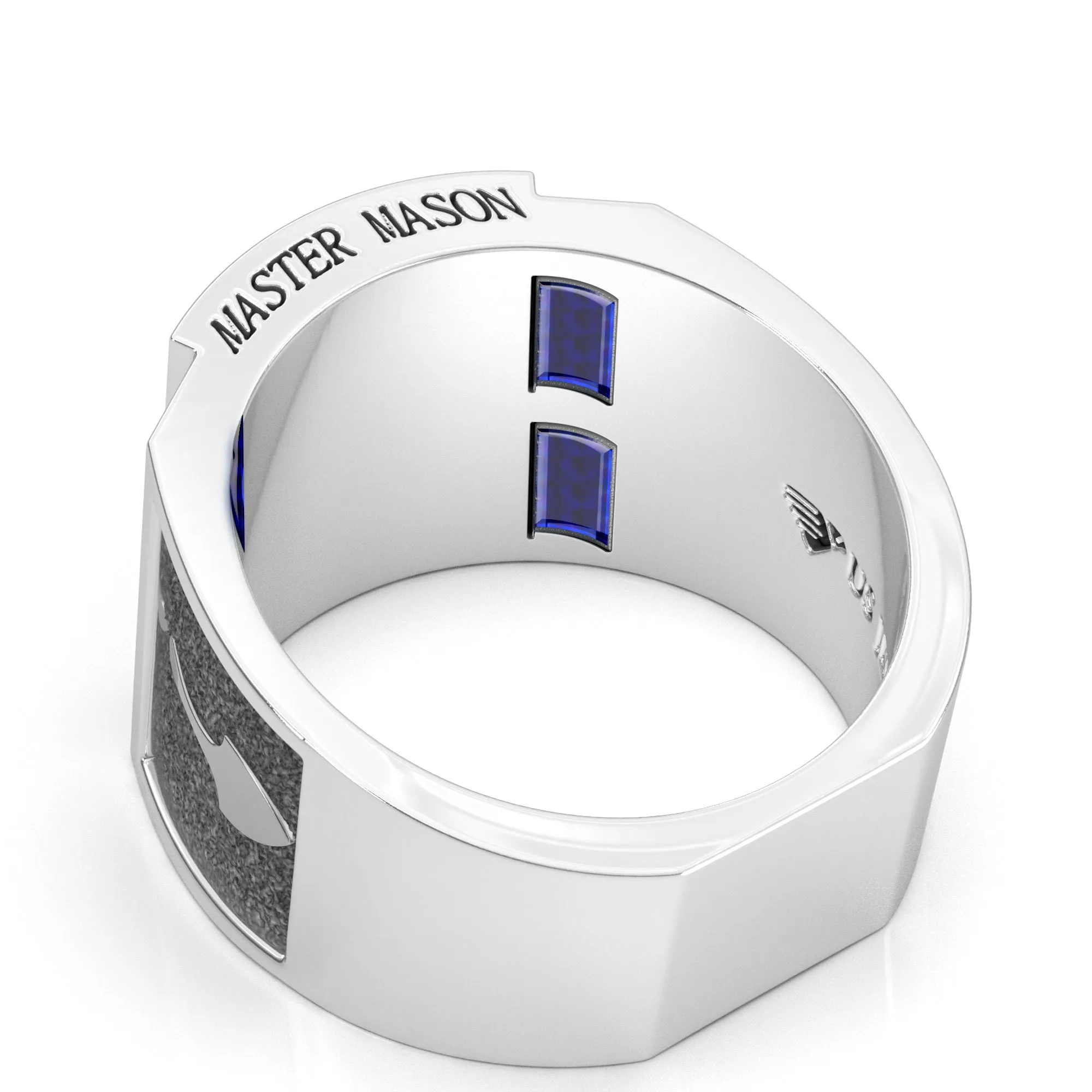 Men's 925 Sterling Silver Genuine Lapis & Synthetic Sapphire Master Mason Masonic Ring