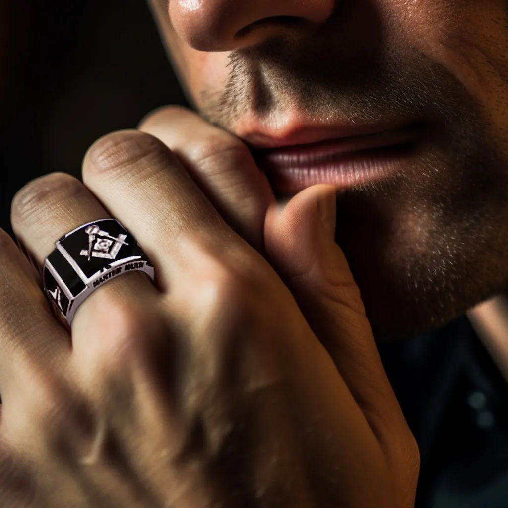 Men's 925 Sterling Silver Genuine Lapis & Synthetic Sapphire Master Mason Masonic Ring