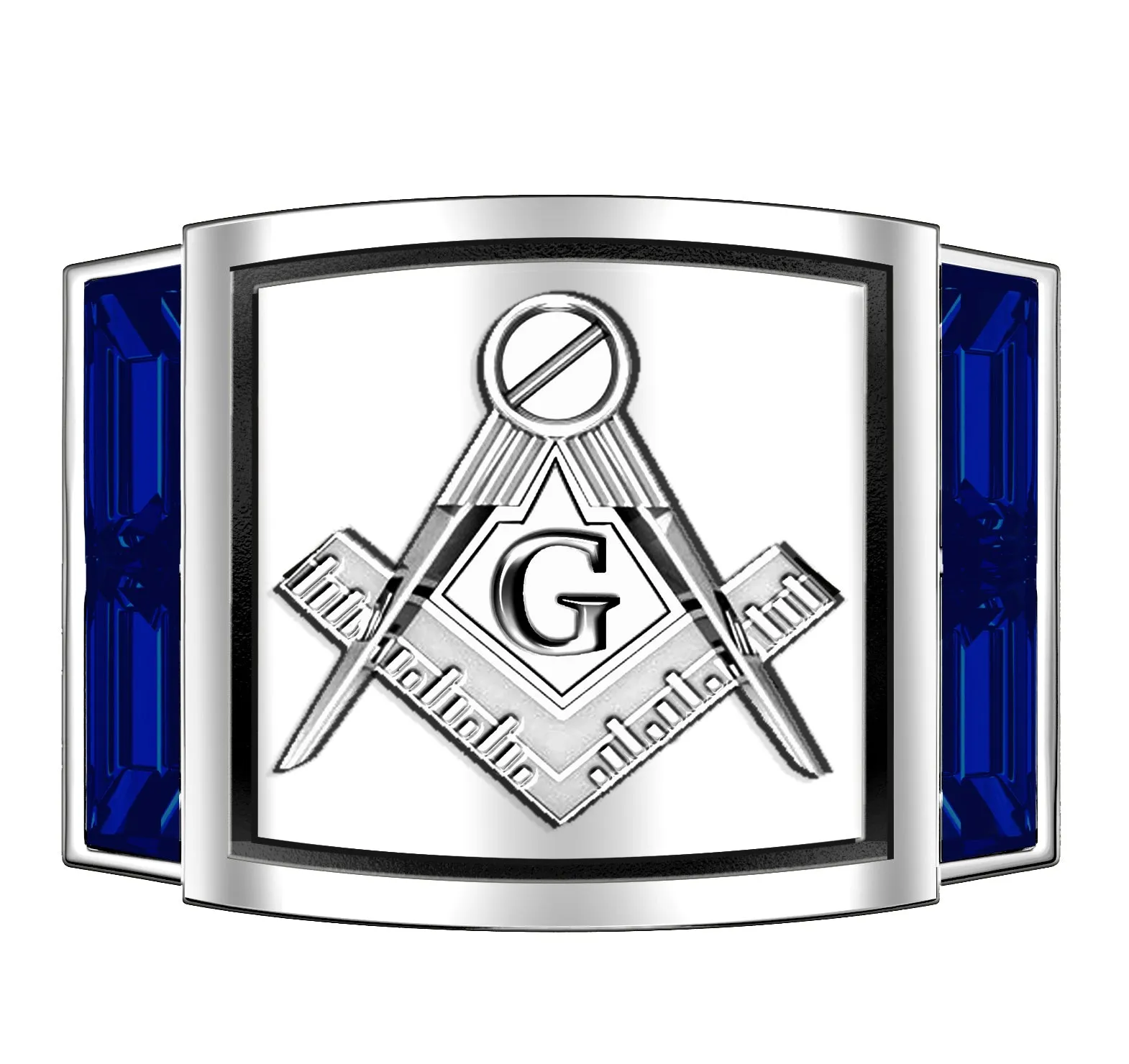 Men's 925 Sterling Silver Synthetic Sapphire Master Mason Masonic Ring