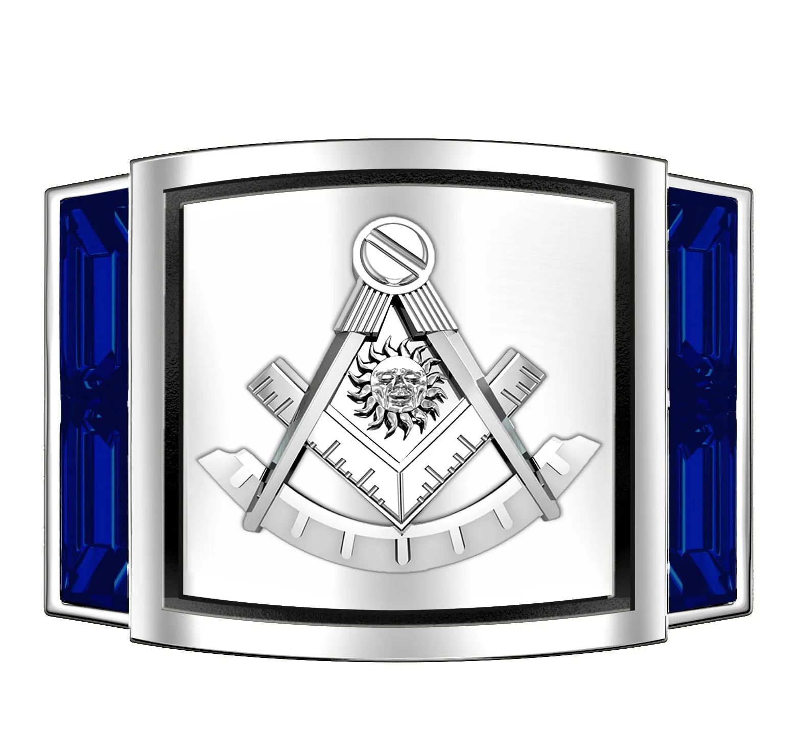 Men's 925 Sterling Silver Synthetic Sapphire Past Master Masonic Ring