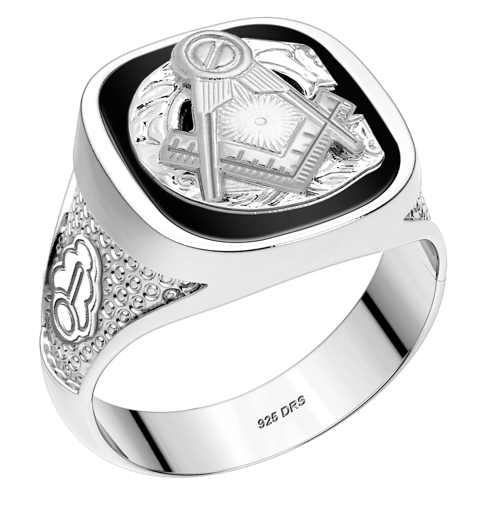 Men's Customizable Solid Back 10K or 14k Yellow and White Gold Masonic Rings