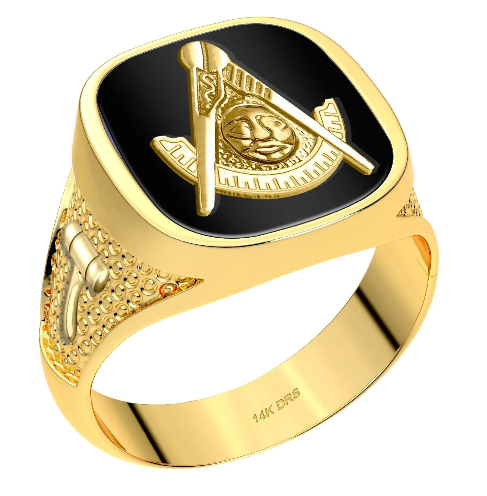Men's Customizable Solid Back 10K or 14k Yellow and White Gold Masonic Rings
