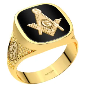 Men's Customizable Solid Back 10K or 14k Yellow and White Gold Masonic Rings