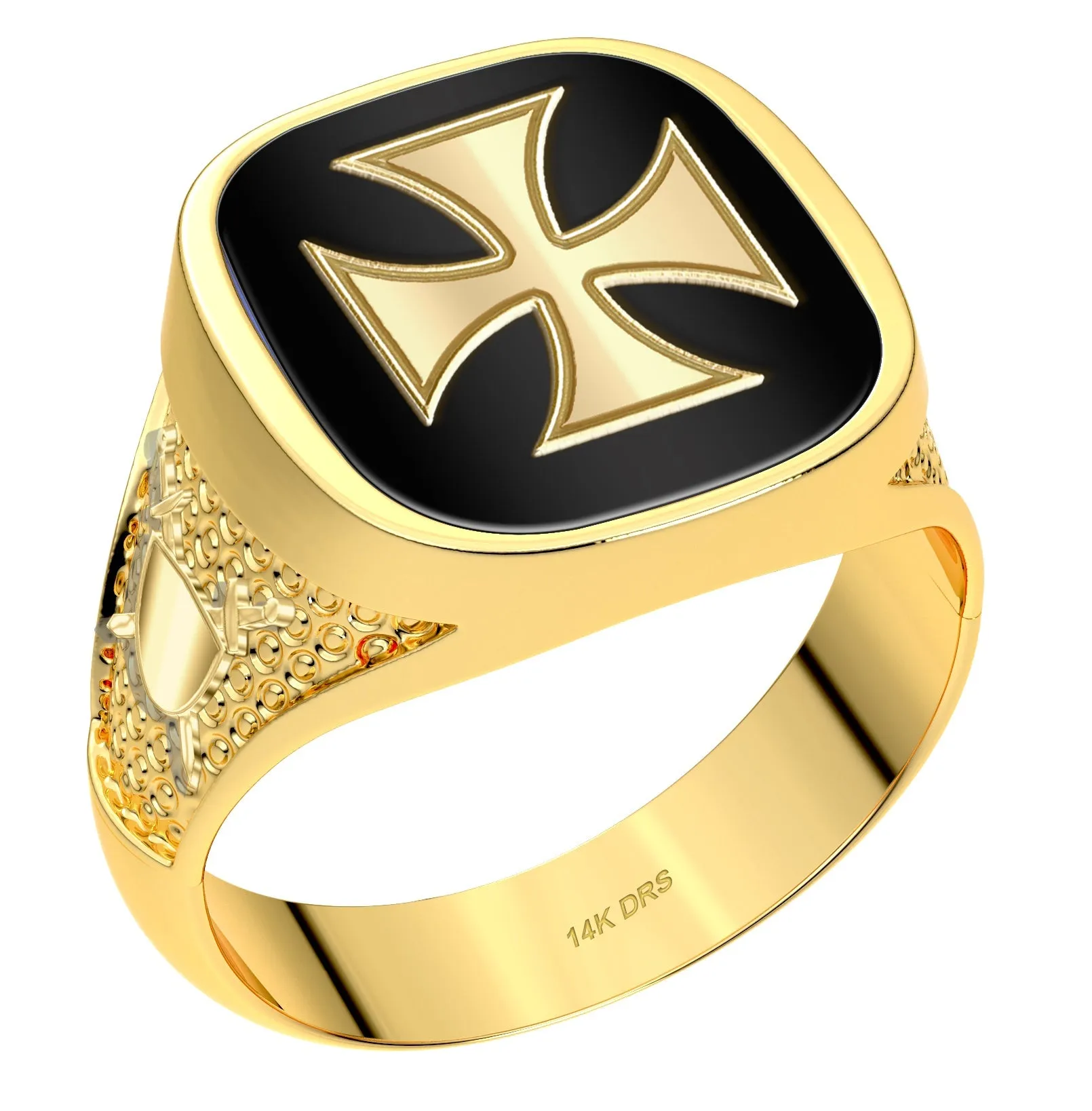 Men's Customizable Solid Back 10K or 14k Yellow and White Gold Masonic Rings