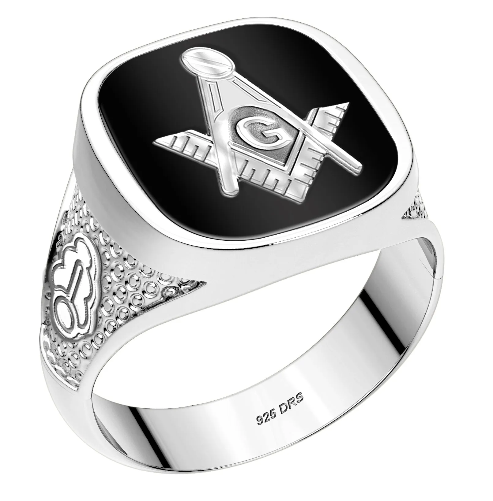 Men's Customizable Solid Back 10K or 14k Yellow and White Gold Masonic Rings