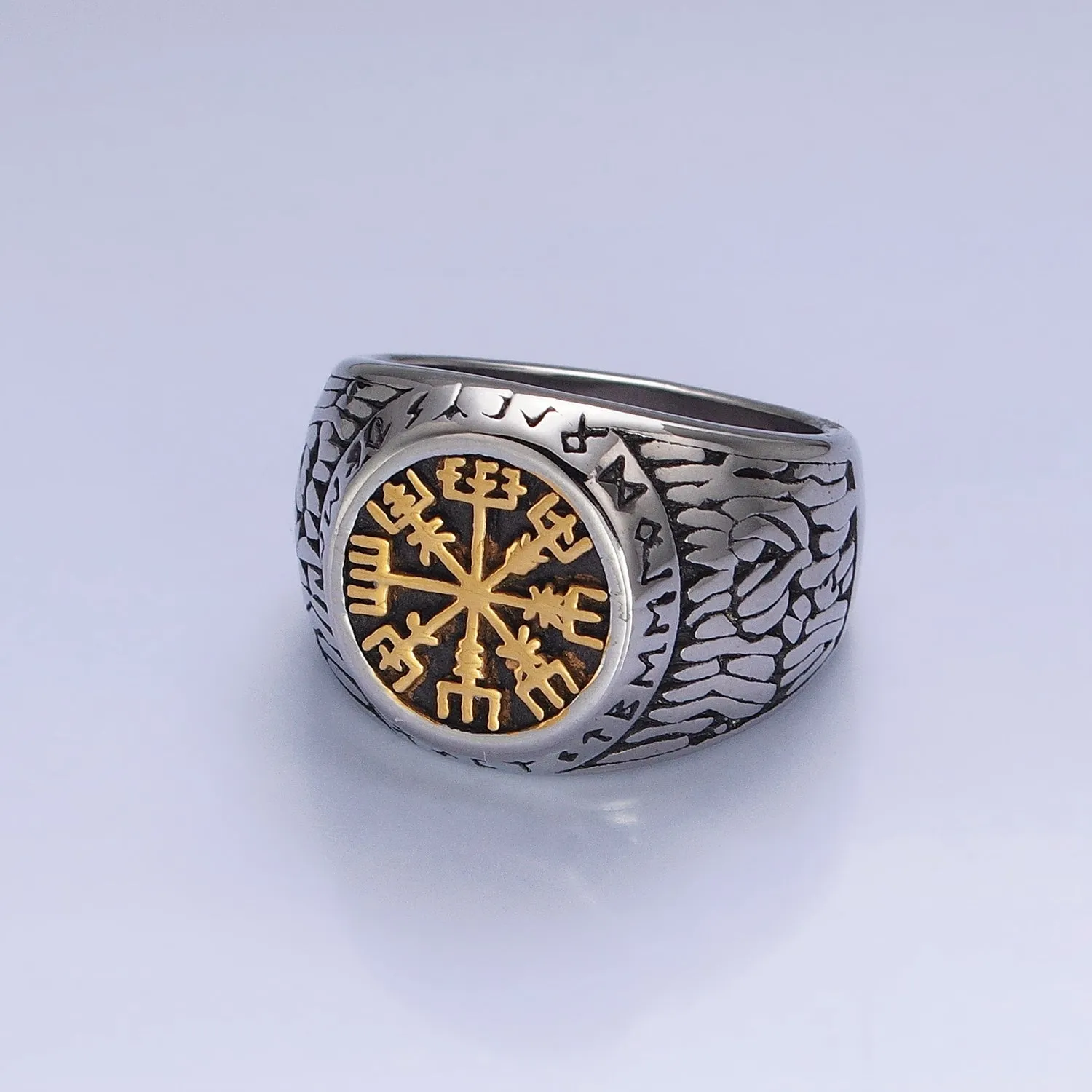 Men's Stainless Steel Vegvisir Icelandic Norse Compass Protection Signet Ring | AA1296 AA1297