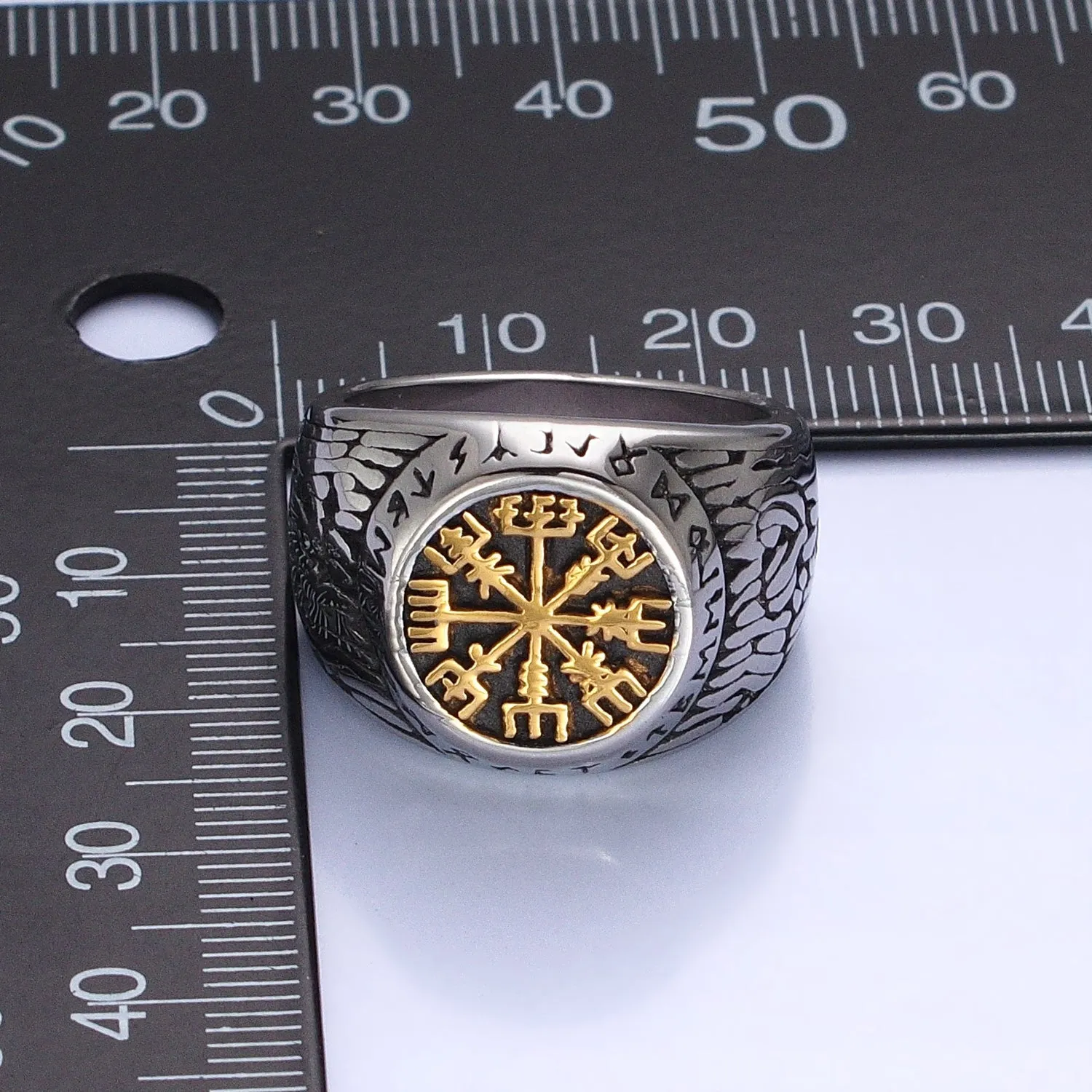 Men's Stainless Steel Vegvisir Icelandic Norse Compass Protection Signet Ring | AA1296 AA1297