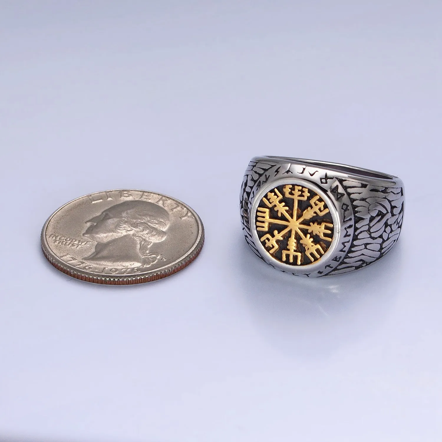 Men's Stainless Steel Vegvisir Icelandic Norse Compass Protection Signet Ring | AA1296 AA1297