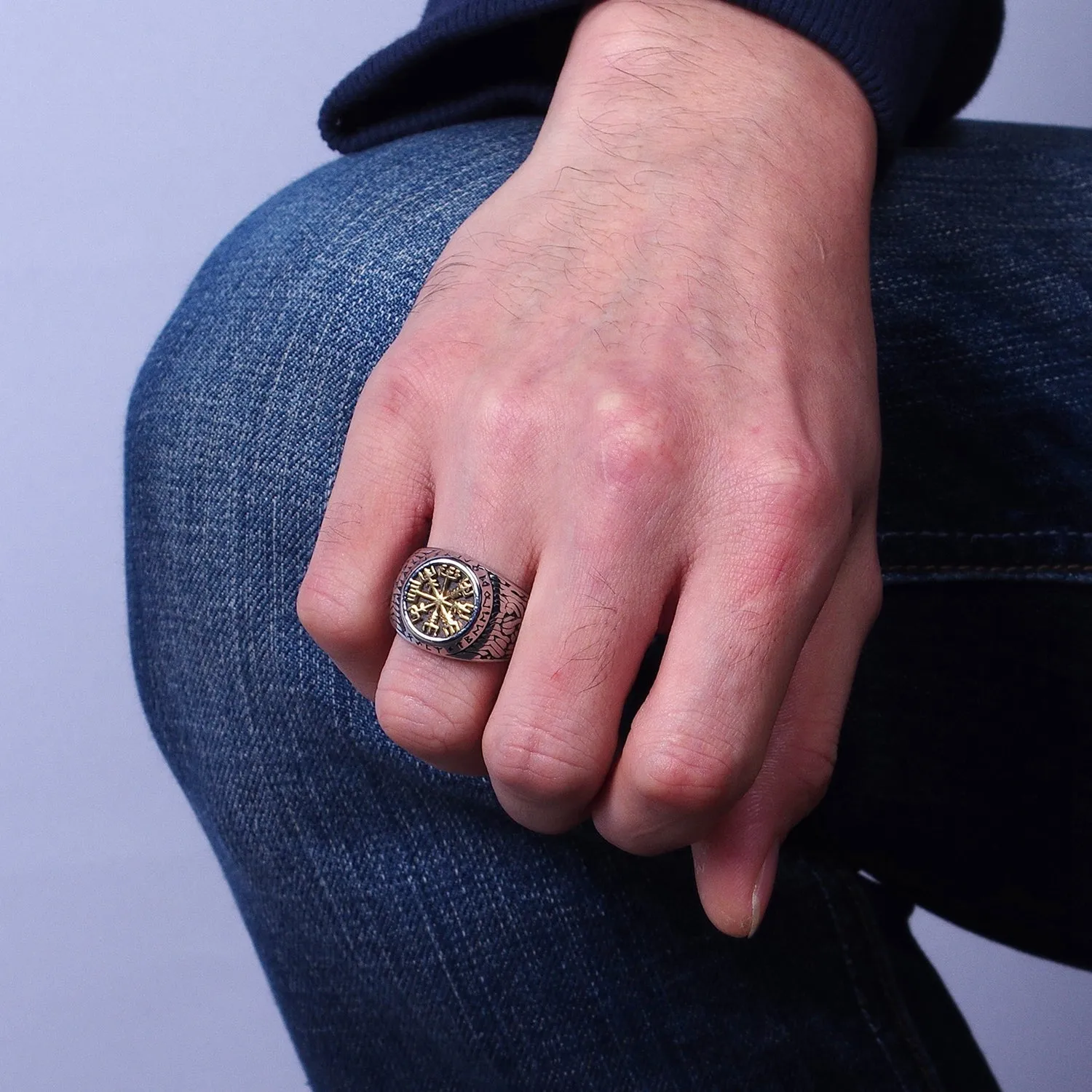 Men's Stainless Steel Vegvisir Icelandic Norse Compass Protection Signet Ring | AA1296 AA1297