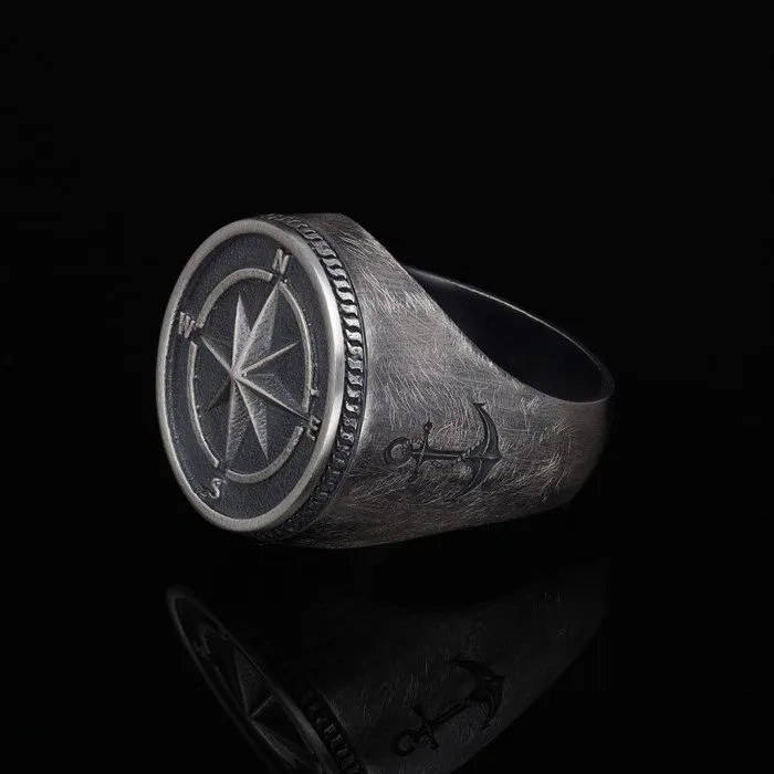 Men’s Sterling Silver Compass Ring
