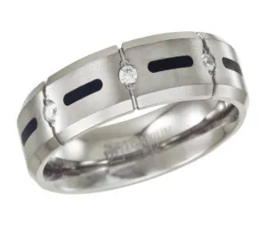 Men's Titanium Wedding Ring with Black Resin and 4 CZs | 7mm