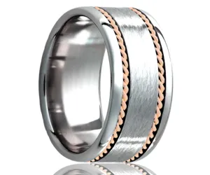 Men's Tungsten Ring With Rose Gold Rope Accents
