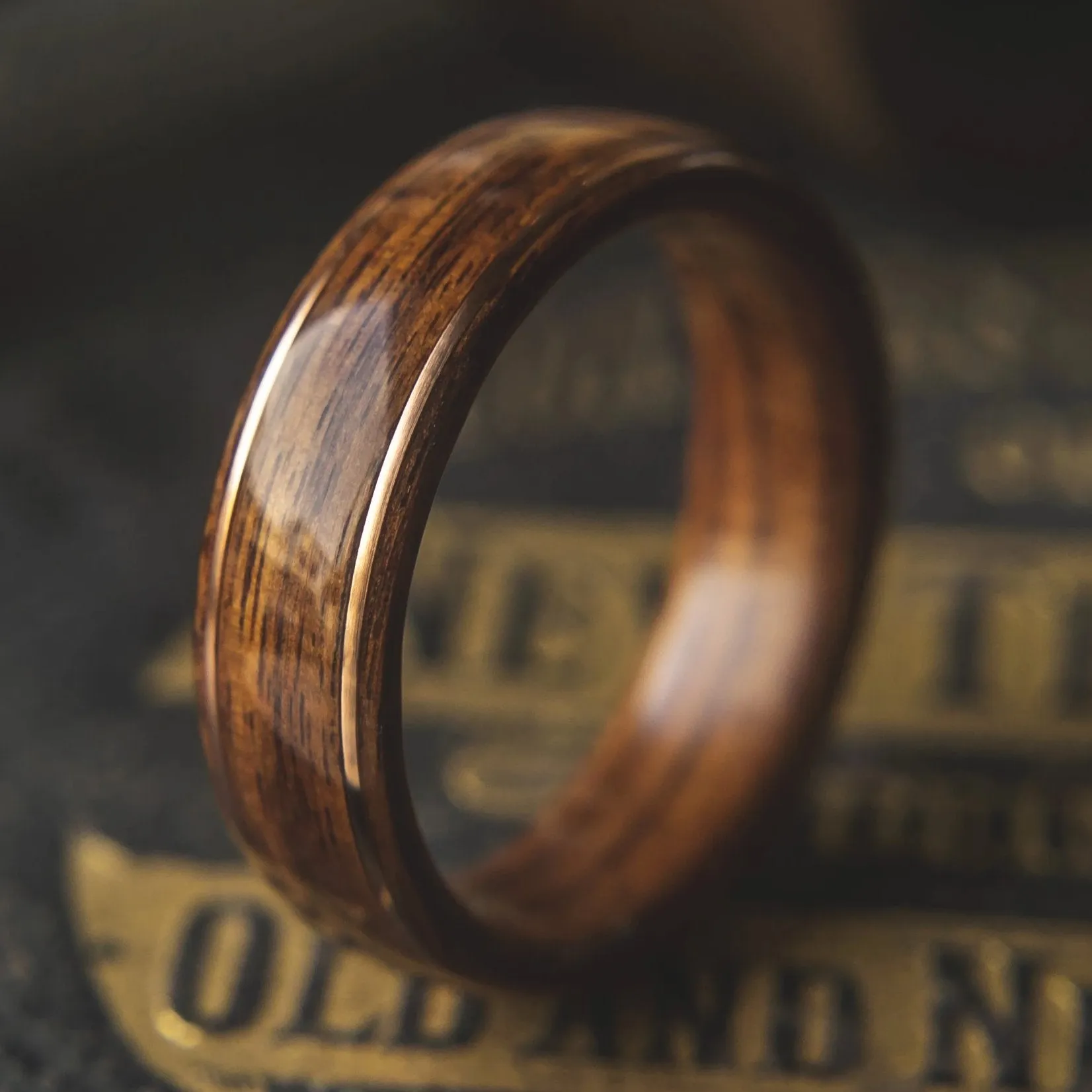 Mens wedding band made from santos rosewood with 2 copper wires