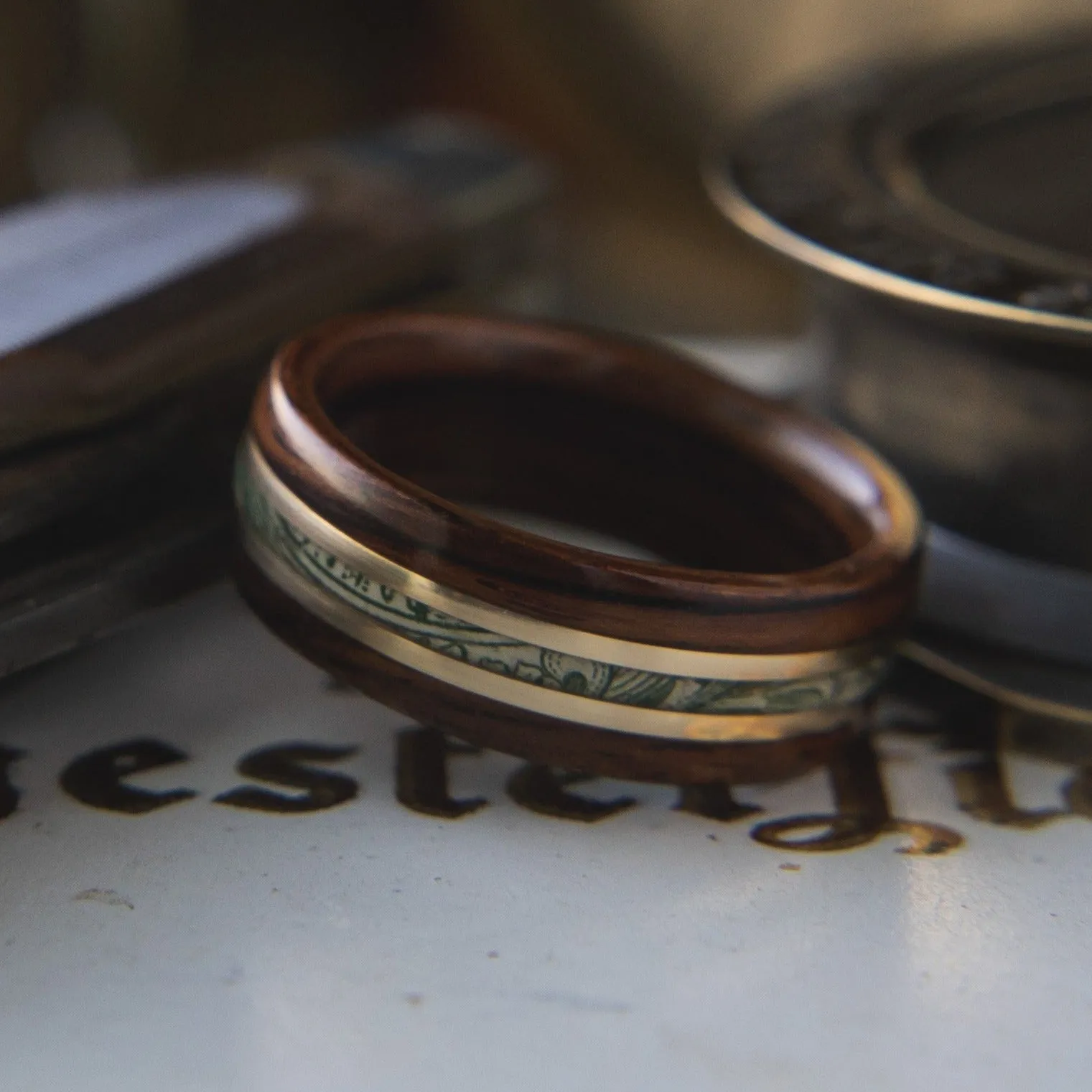 Mens Wedding Band Nicknamed The Cream.  featuring Cash Brass and Rosewood
