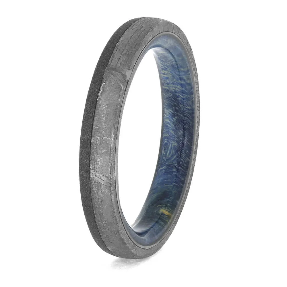 Meteorite and Blue Wood Wedding Band for Women