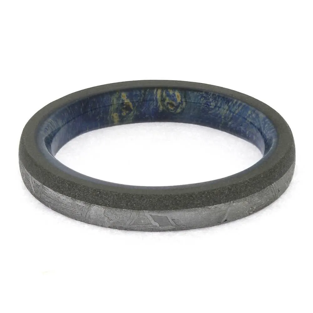 Meteorite and Blue Wood Wedding Band for Women