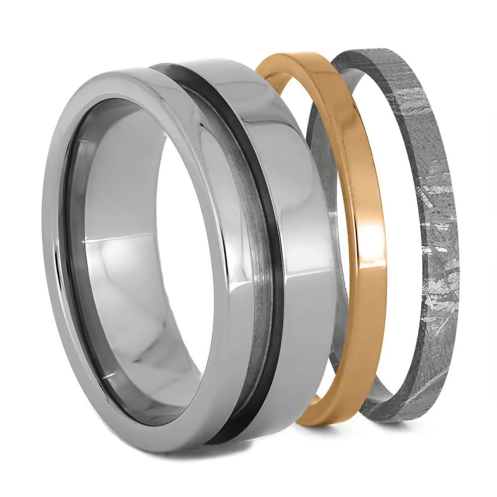 Meteorite, Gold & Titanium Modular Ring Set
