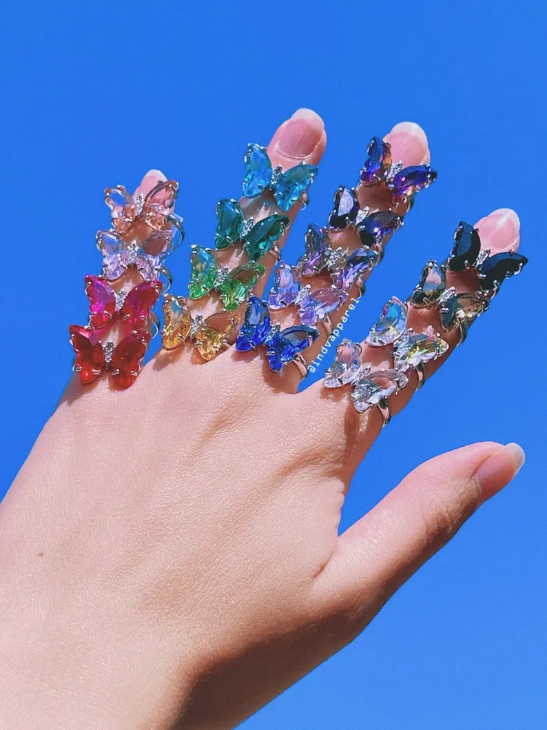 Mini Crystal Glass Butterfly Ring