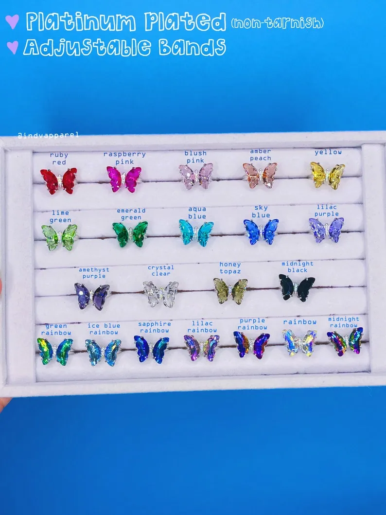 Mini Crystal Glass Butterfly Ring