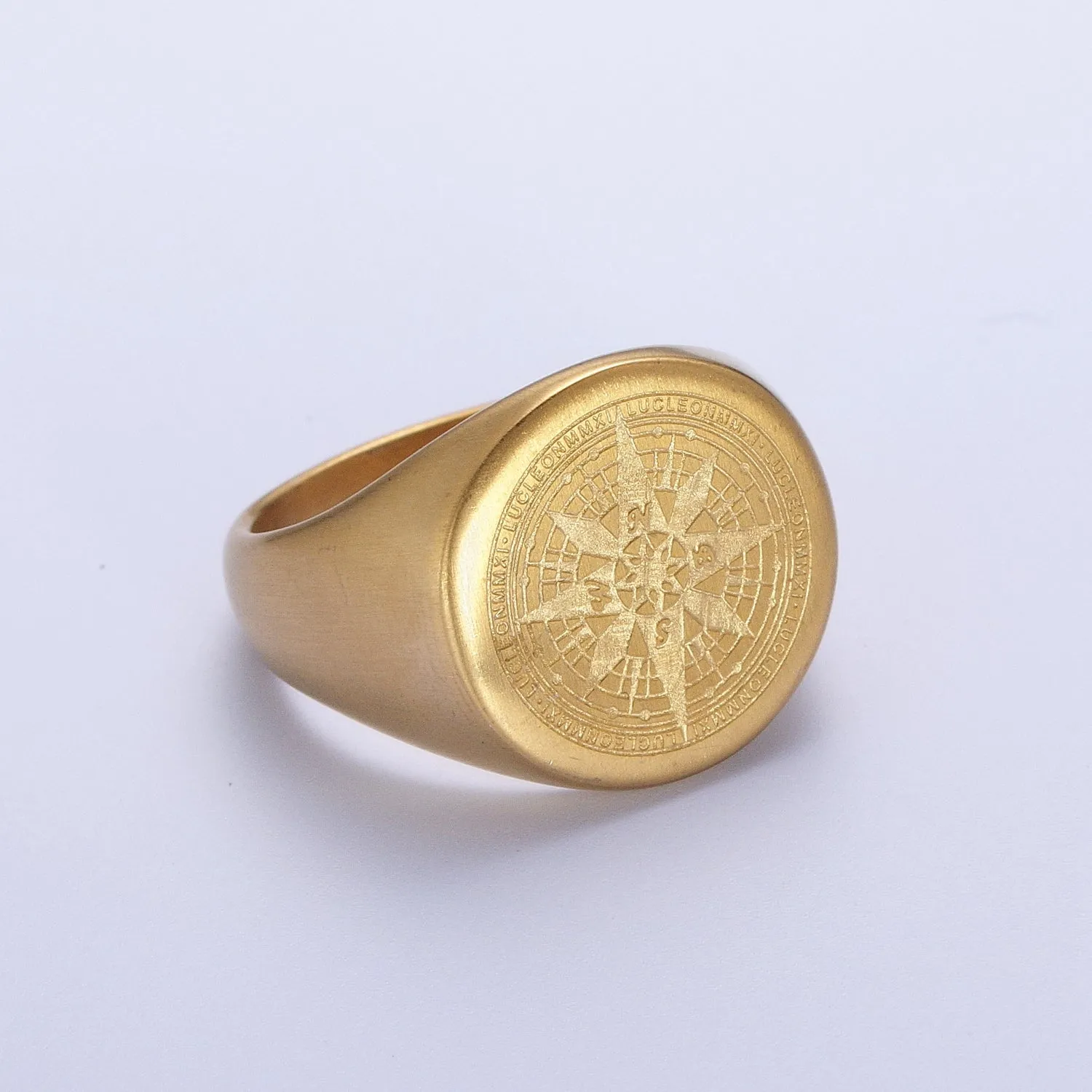 Minimalist Compass Round Signet Ring in Gold & Silver | O-2013~ O-2016