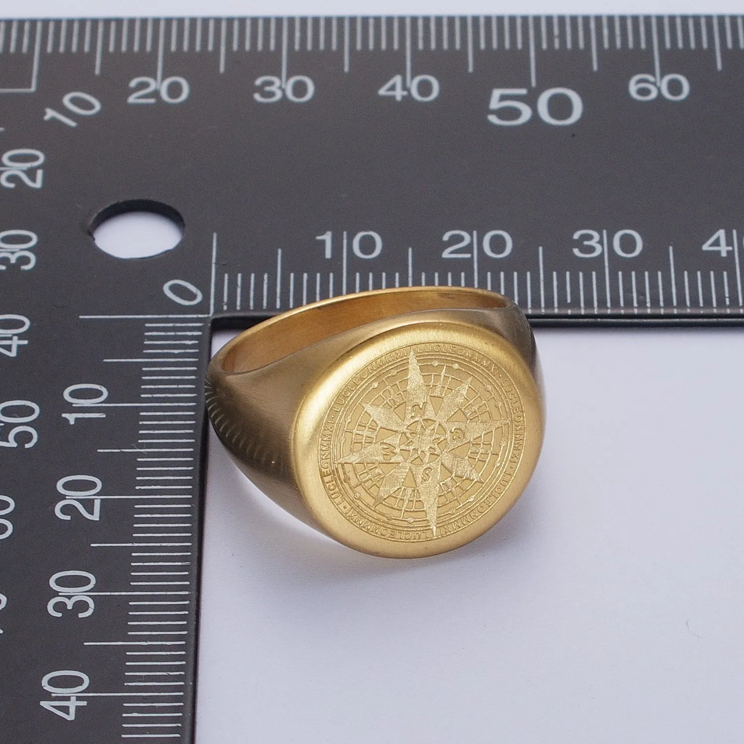 Minimalist Compass Round Signet Ring in Gold & Silver | O-2013~ O-2016