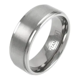 Mirror Polished Titanium Ring with Brushed Finish Center Band and Stepped Edges.