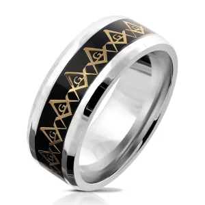 Misty Blue Mason - Masonic Compass Inlay Stainless Steel Ring