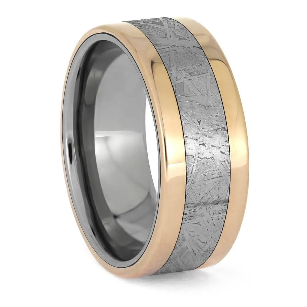 Mixed Metal Meteorite Ring with Gold and Titanium