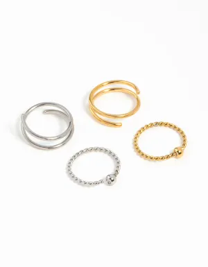 Mixed Metals Rope & Spiral Nose Rings 4-Pack