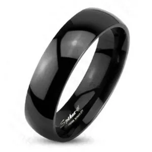 Modern Mirror Polished Black Titanium Domed Band Ring in 6mm Width. Couple Ring
