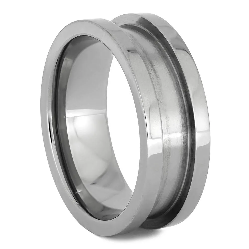 Modular Titanium Ring Set with Whiskey Barrel Oak & Meteorite Inlays