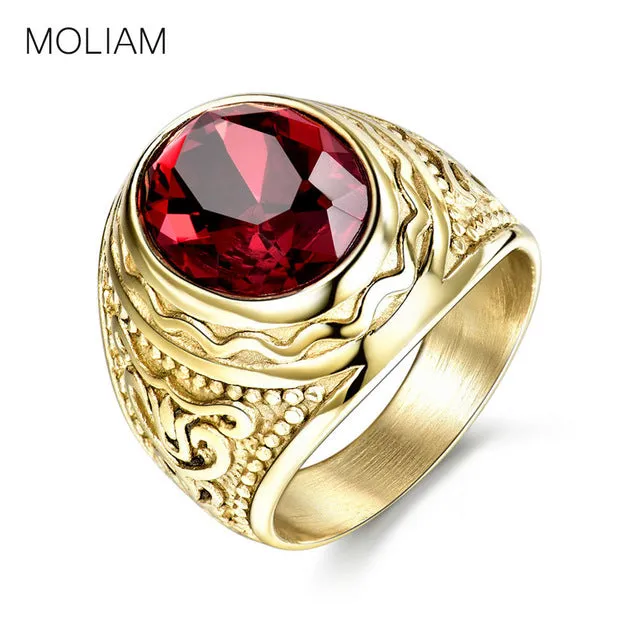 MOLIAM Retro Gothic Cool Male Rings with Red Stone Stainless Steel Ring For Men Fashion Jewelry MLBR162
