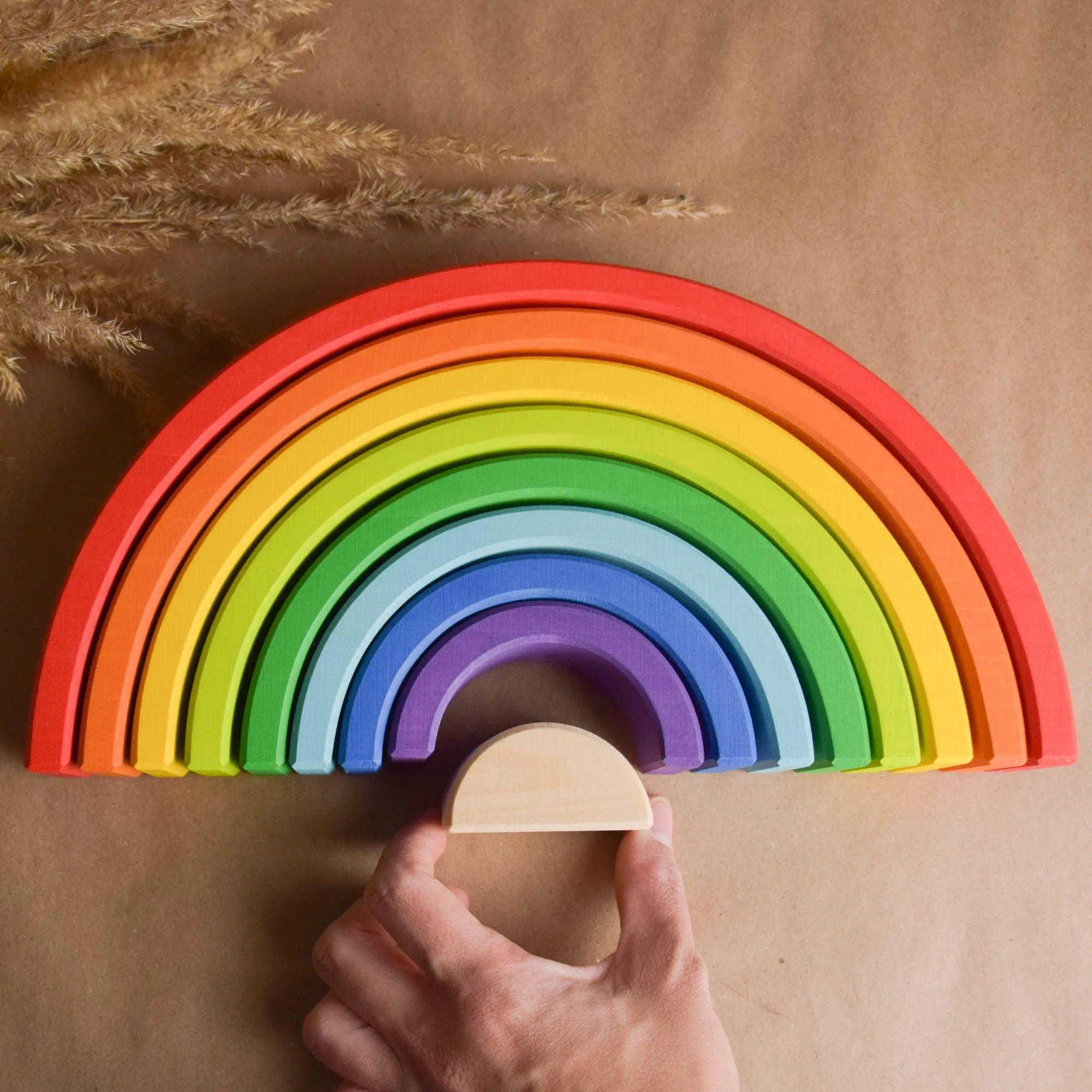 Montessori Wooden Rainbow Stacker Toy 9 pc.
