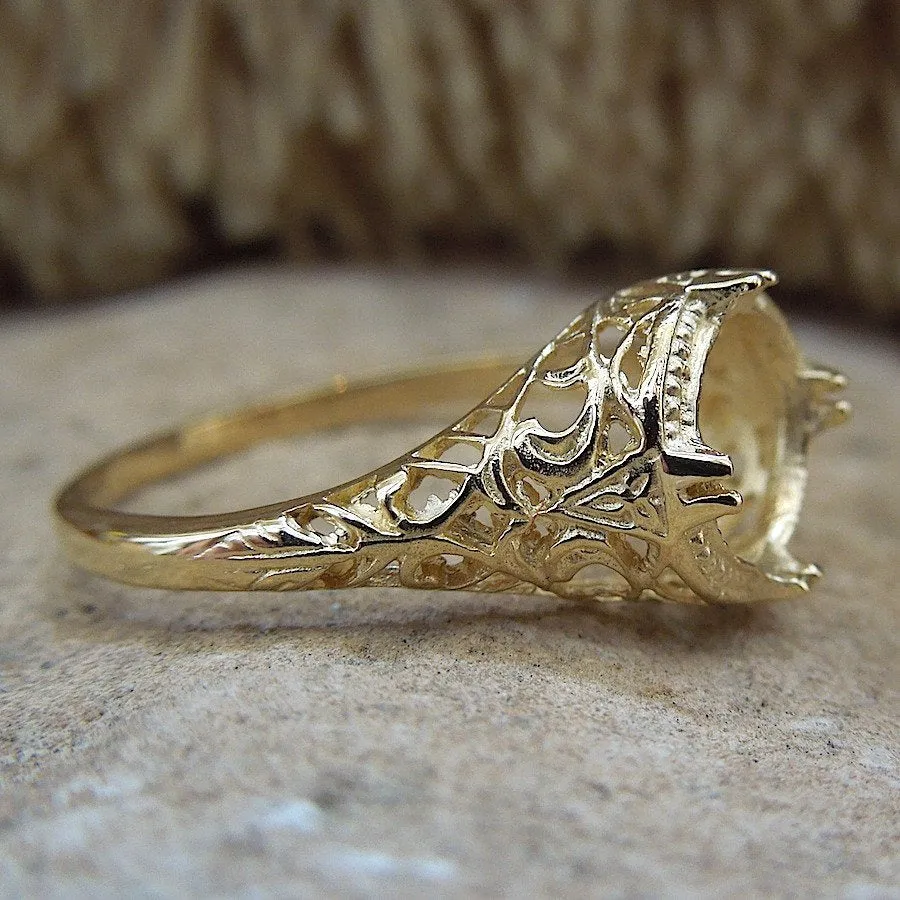 MOUNTING ONLY: Edwardian Style White or Yellow Gold Filigree Mounting for a Large Stone (7.5mm)