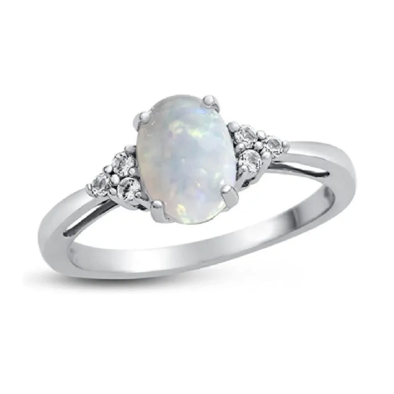 Multi Stone Solitaire Accents Sterling Silver Engagement Ring