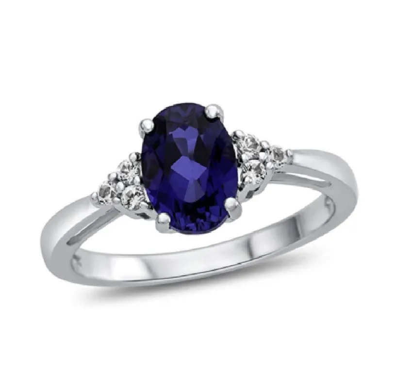 Multi Stone Solitaire Accents Sterling Silver Engagement Ring