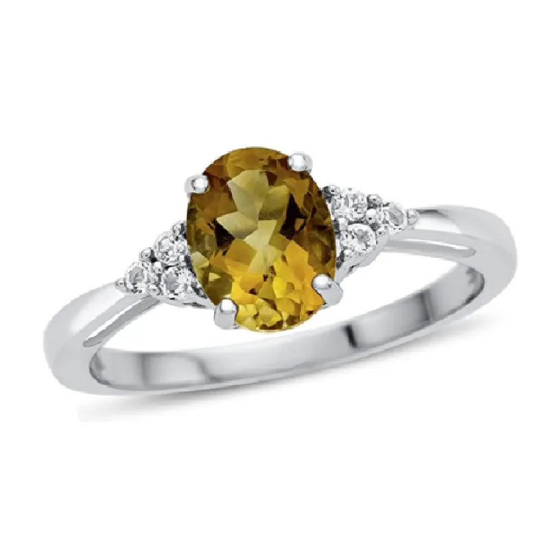 Multi Stone Solitaire Accents Sterling Silver Engagement Ring