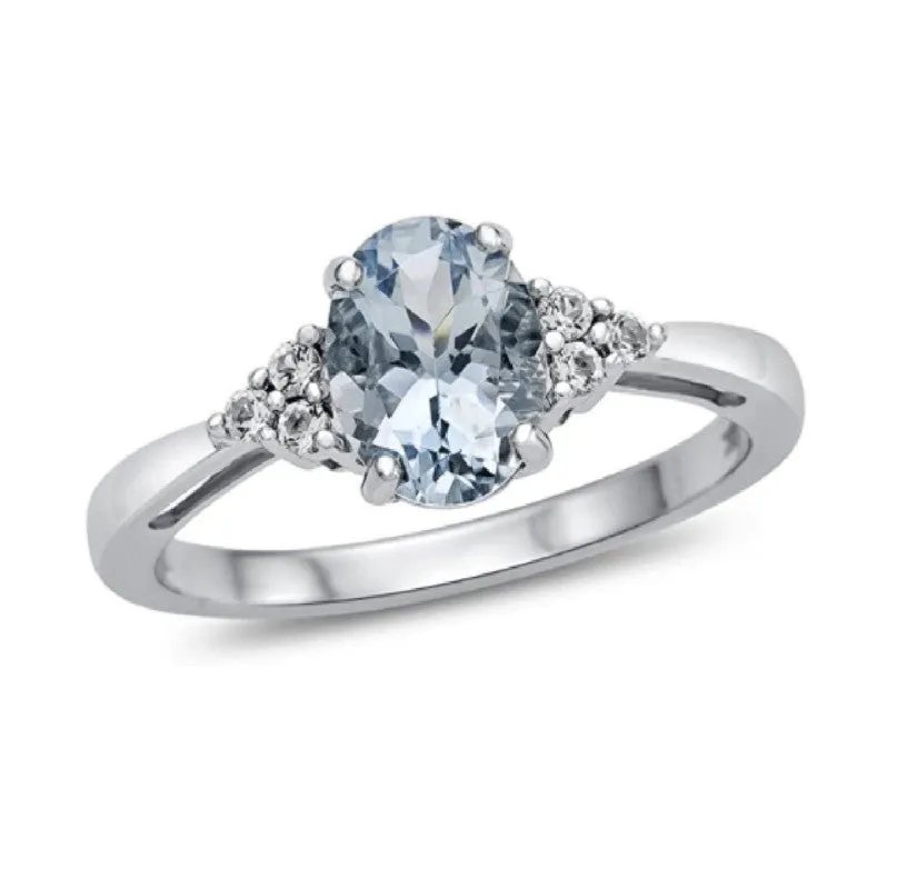 Multi Stone Solitaire Accents Sterling Silver Engagement Ring